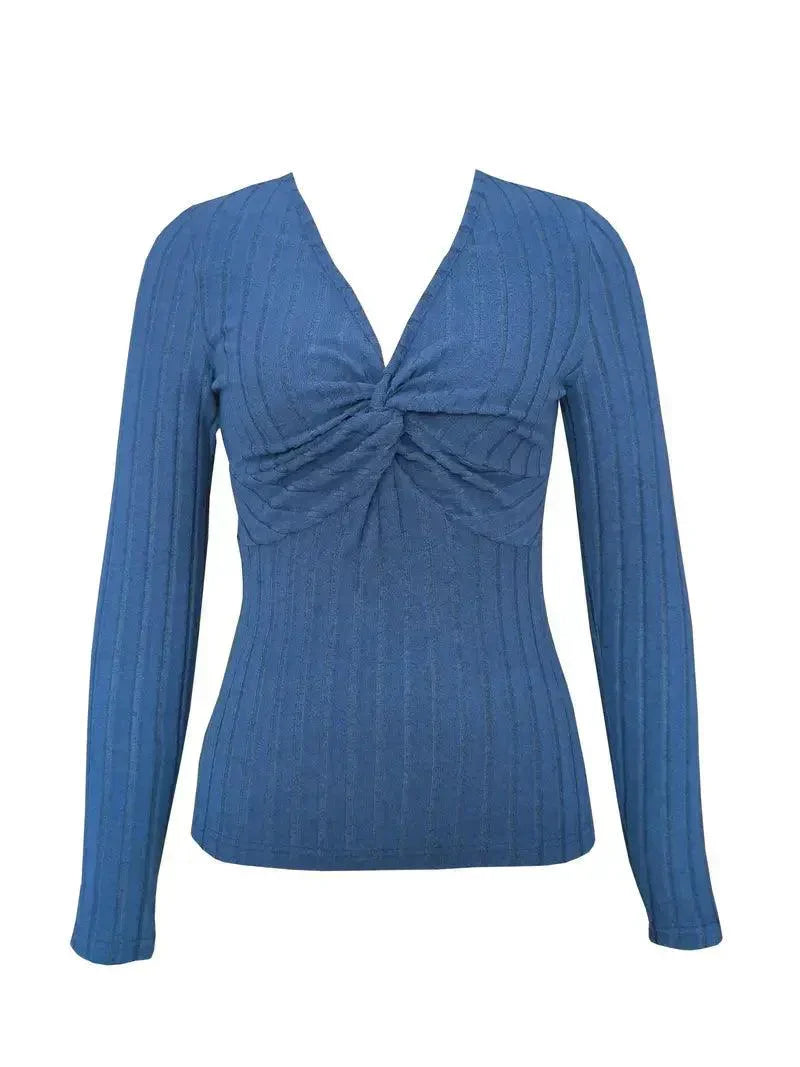 Emily – geripptes t-shirt mit gedrehter vorderseite und v-ausschnitt