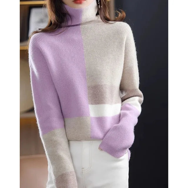 Beiger Pullover mit Farbblöcken - Mia