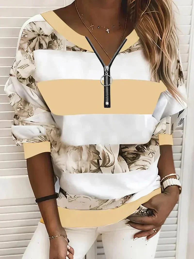 Emily – farbblock-t-shirt mit blumendruck