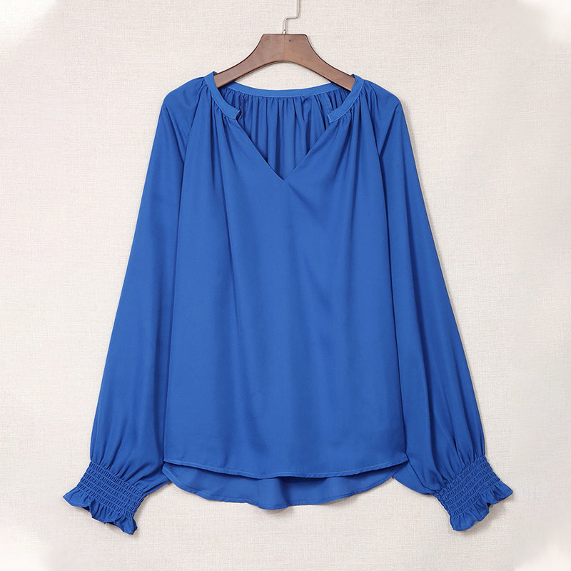 Chiffonbluse mit Ballonärmeln und V-Ausschnitt