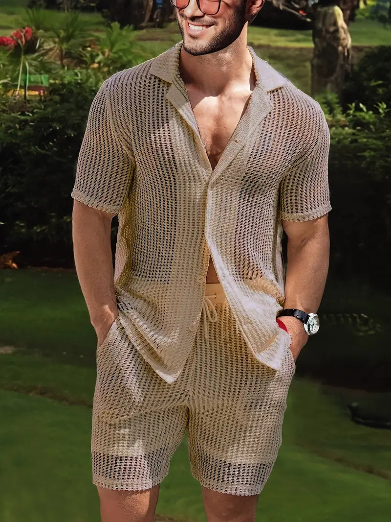 Declan – lässiges kurzarm-t-shirt + kordelzug-shorts für herren