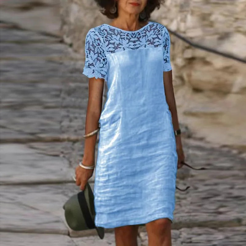 Janice -  Baumwoll-Leinen-Spitzenkleid