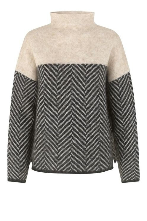 Beiger Zweifarbiger Rollkragenpullover – Clara