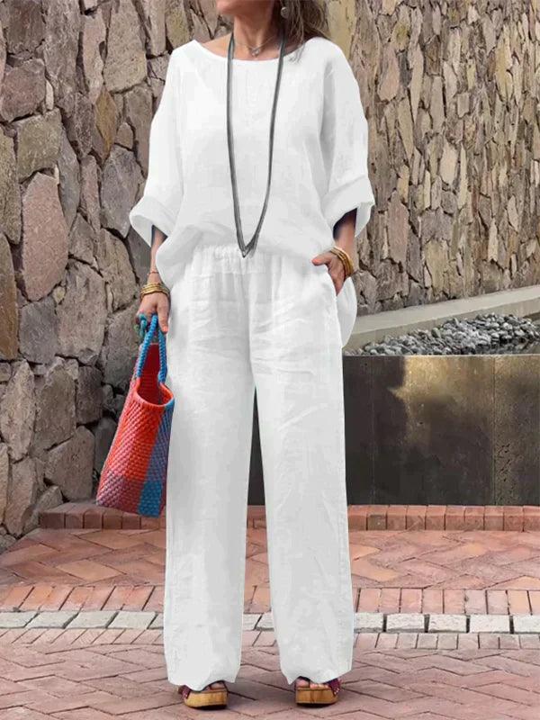 Gina – zweiteiliges ensemble aus baumwolle und leinen mit farbverlauf für damen